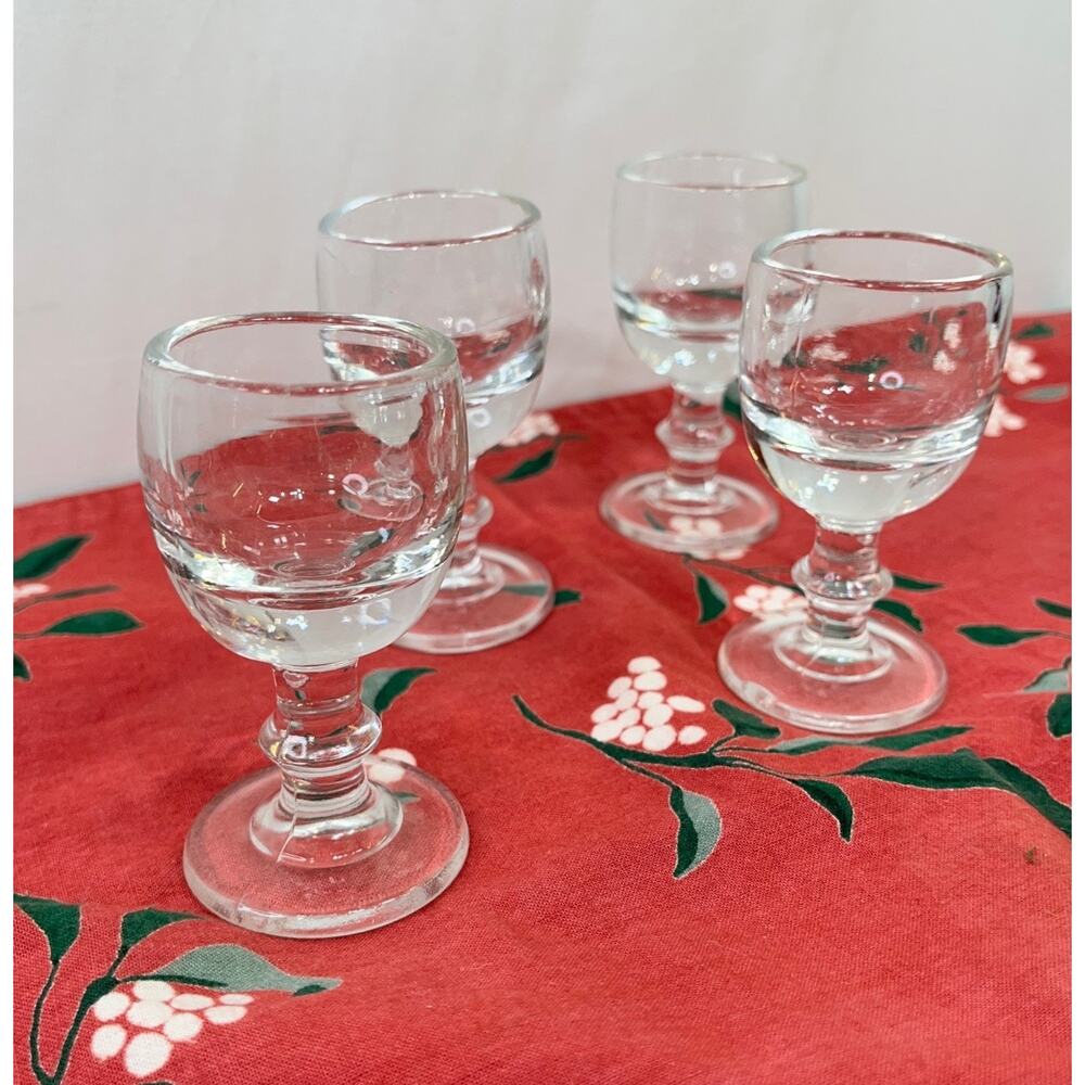 Schnapps Liqueur Cordial Bar Glasses Stemmed Vintage Clear Glass 2 oz Set of 4